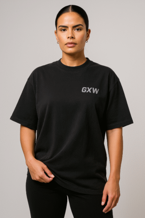 GYMXWEAR Ladies Washed Black Oversized T-Shirt