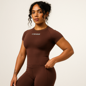 GYMXWEAR ENHANCE COFFEE BROWN MIDI CAP SLEEVE T SHIRT