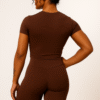 GYMXWEAR ENHANCE COFFEE BROWN MIDI CAP SLEEVE T SHIRT